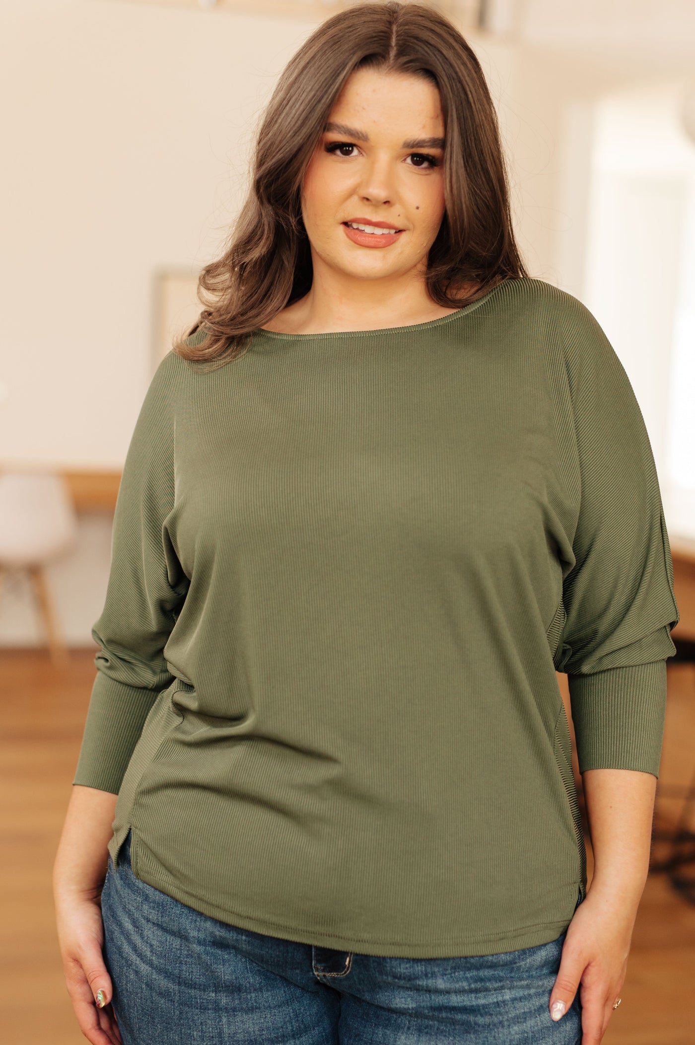 A Day Together 3/4 Sleeve Top in Olive Womens Southern Soul Collectives