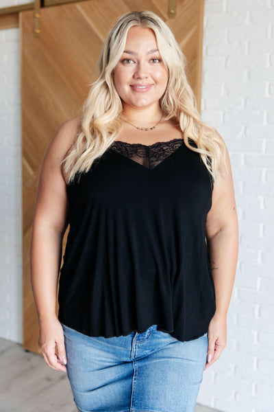 A Gleam in Her Eyes Lace Detail Cami in Black Southern Soul Collectives