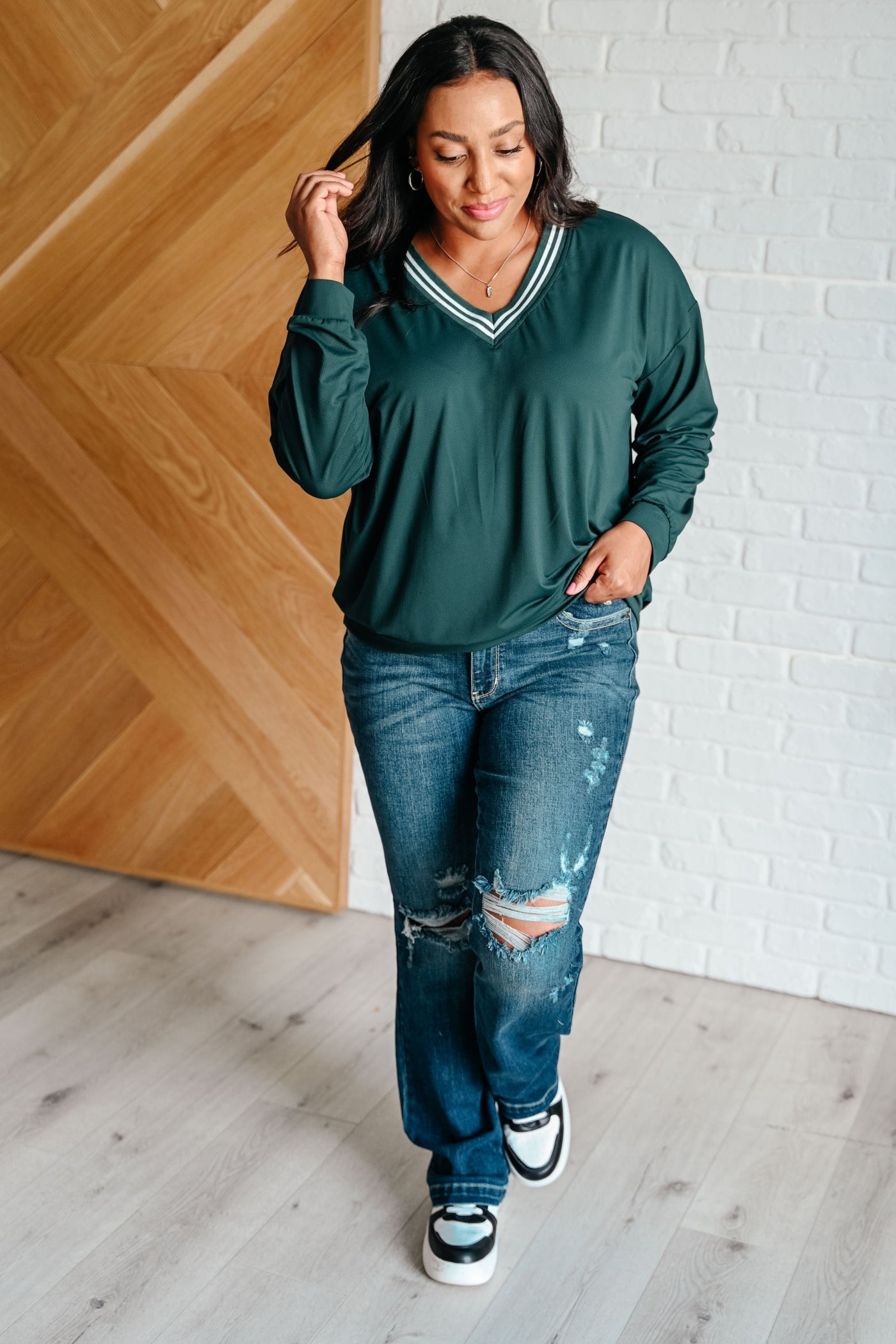 All Out Comfort V-Neck Pullover in Midnight Green Southern Soul Collectives