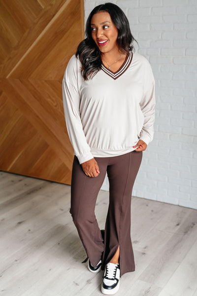 All Out Comfort V-Neck Pullover in Mocha Cream Southern Soul Collectives