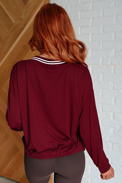 All Out Comfort V-Neck Pullover in Red Merlot Southern Soul Collectives