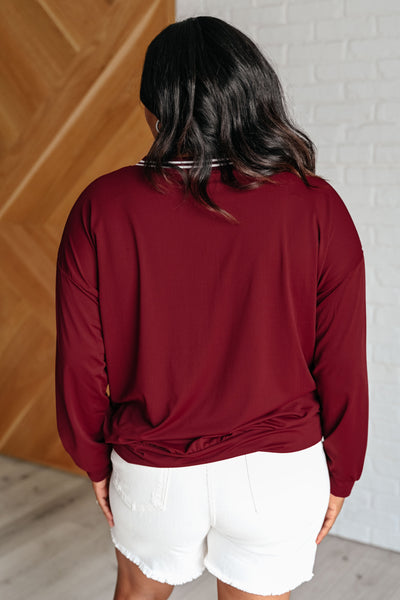 All Out Comfort V-Neck Pullover in Red Merlot Southern Soul Collectives