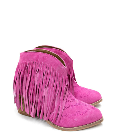 Amos Fringe Ankle Bootie in Magenta Suede Southern Soul Collectives