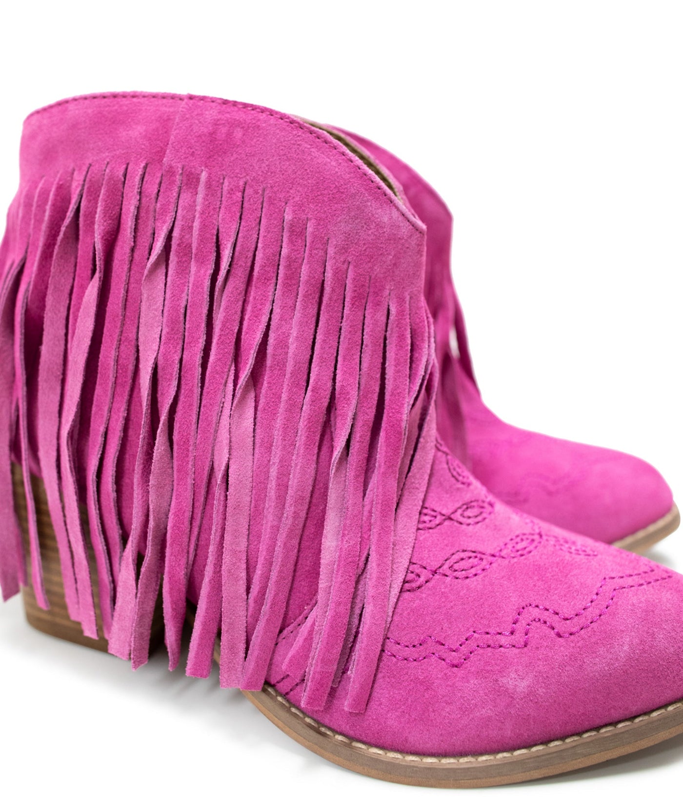 Amos Fringe Ankle Bootie in Magenta Suede Southern Soul Collectives