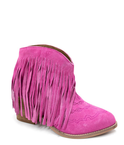 Amos Fringe Ankle Bootie in Magenta Suede Southern Soul Collectives