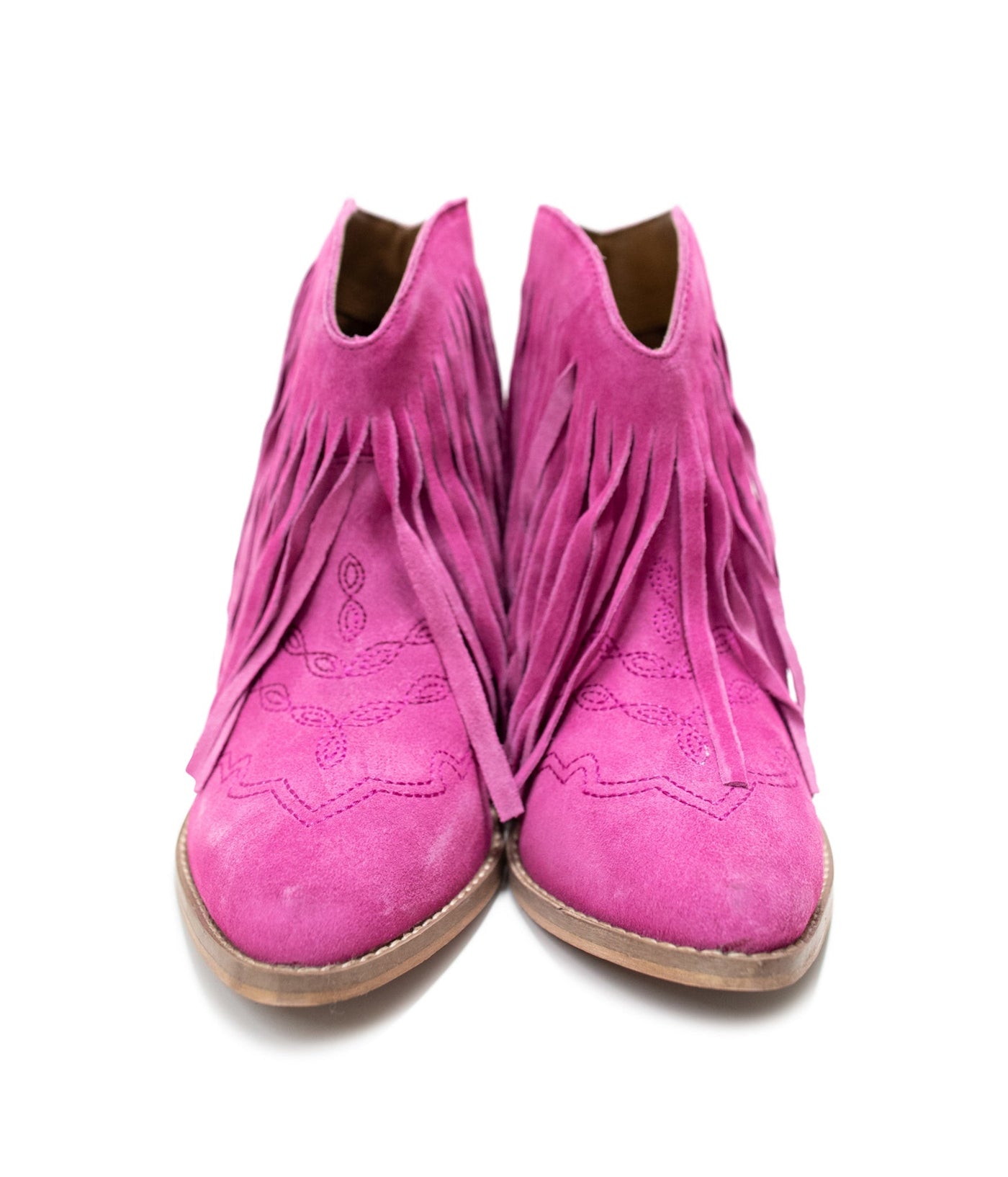 Amos Fringe Ankle Bootie in Magenta Suede Southern Soul Collectives