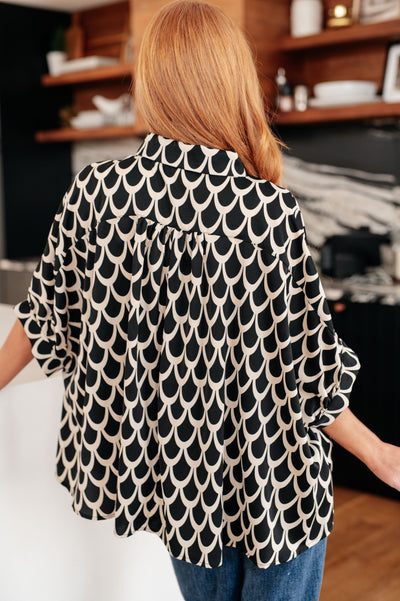 Art Deco Button Up Blouse in Black and Cream Womens Southern Soul Collectives