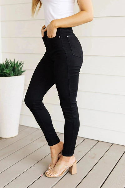 Audrey High Rise Control Top Classic Skinny Jeans in Black Womens Southern Soul Collectives