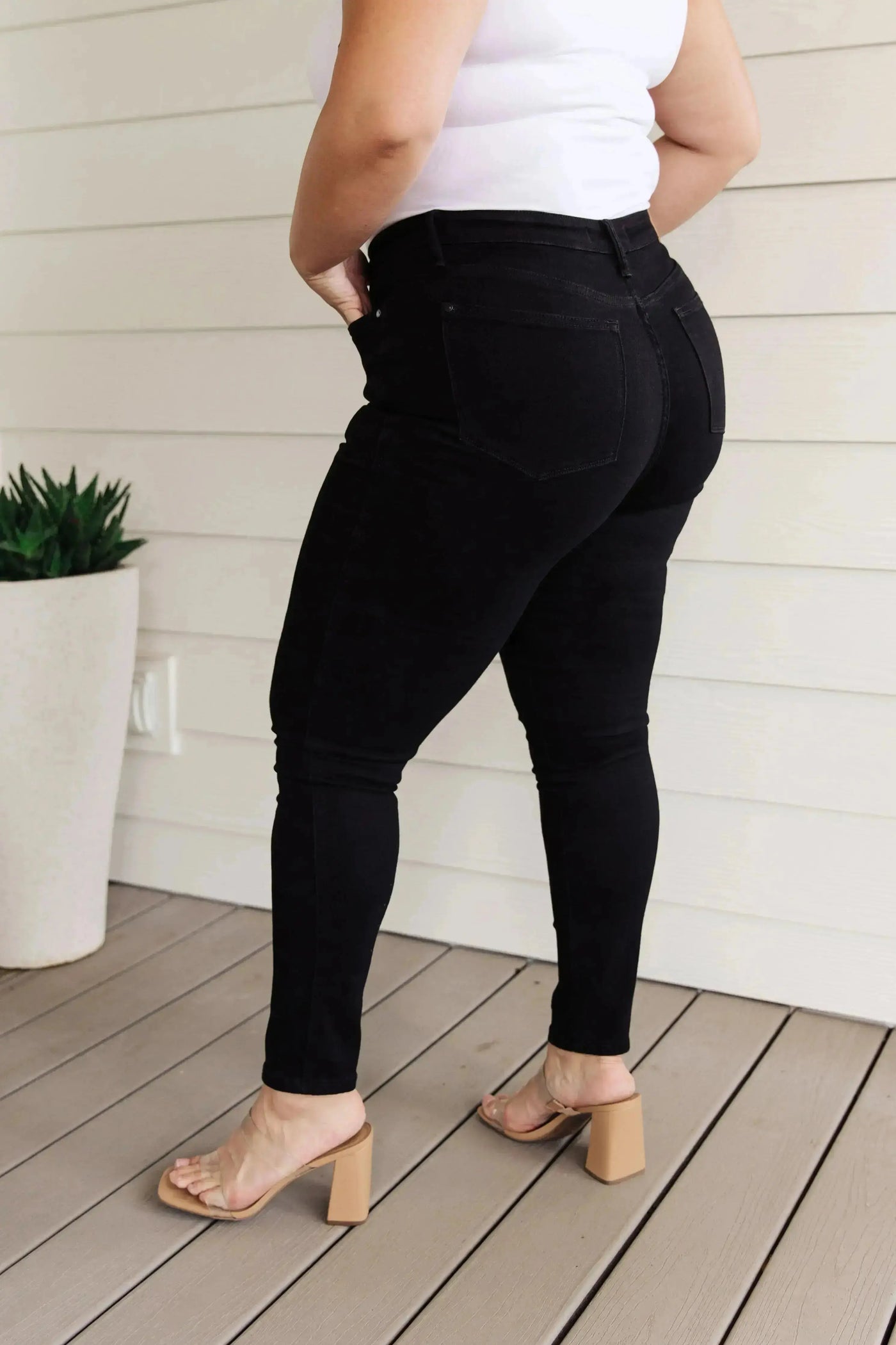 Audrey High Rise Control Top Classic Skinny Jeans in Black Womens Southern Soul Collectives