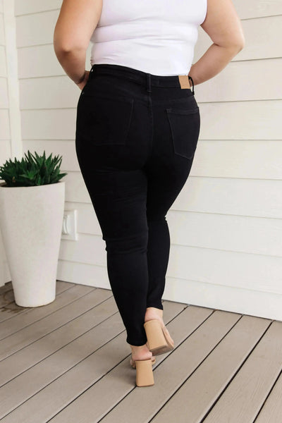 Audrey High Rise Control Top Classic Skinny Jeans in Black Womens Southern Soul Collectives