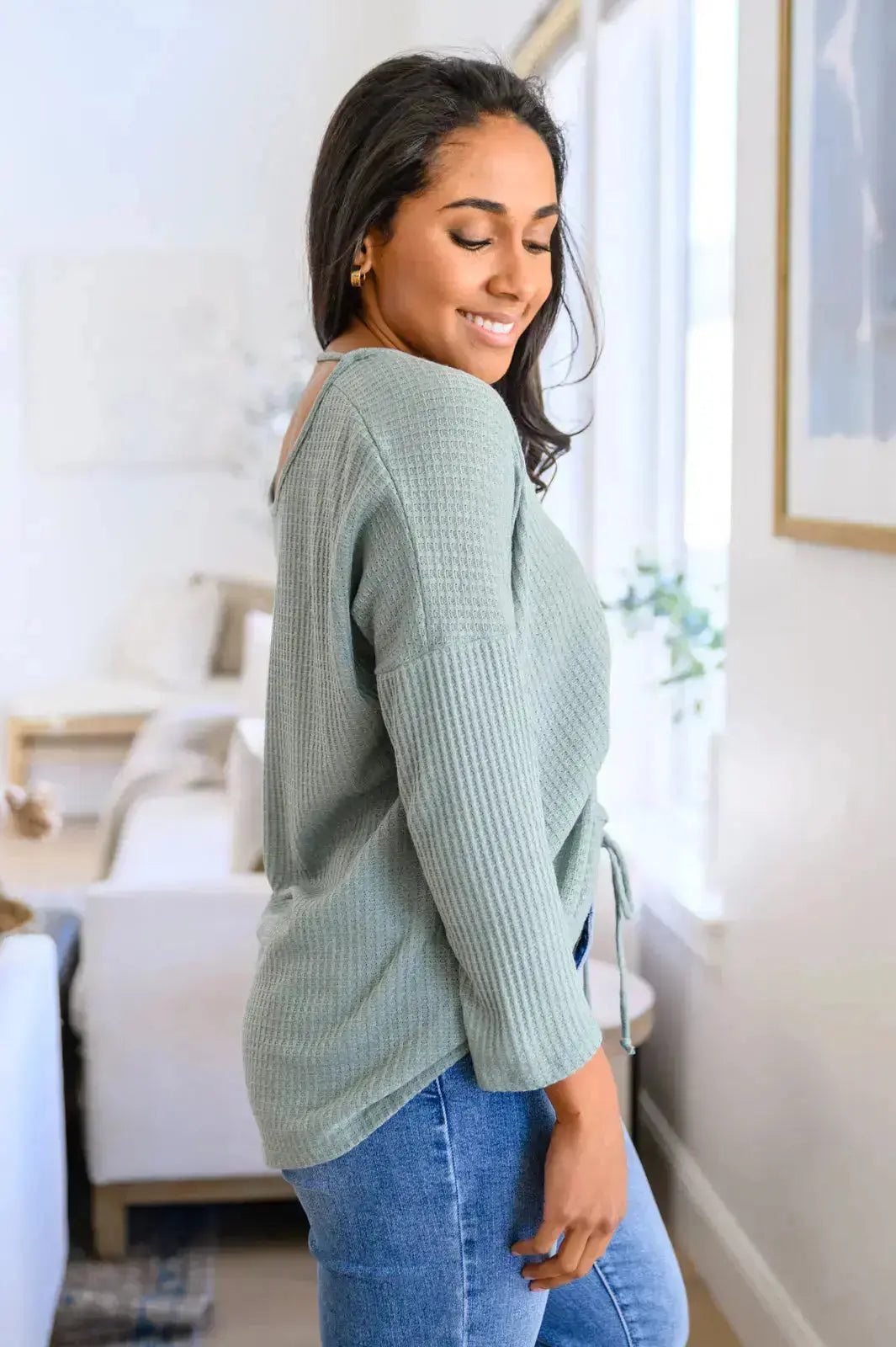 Austin Waffle Knit Basic Top In Sage Womens Southern Soul Collectives