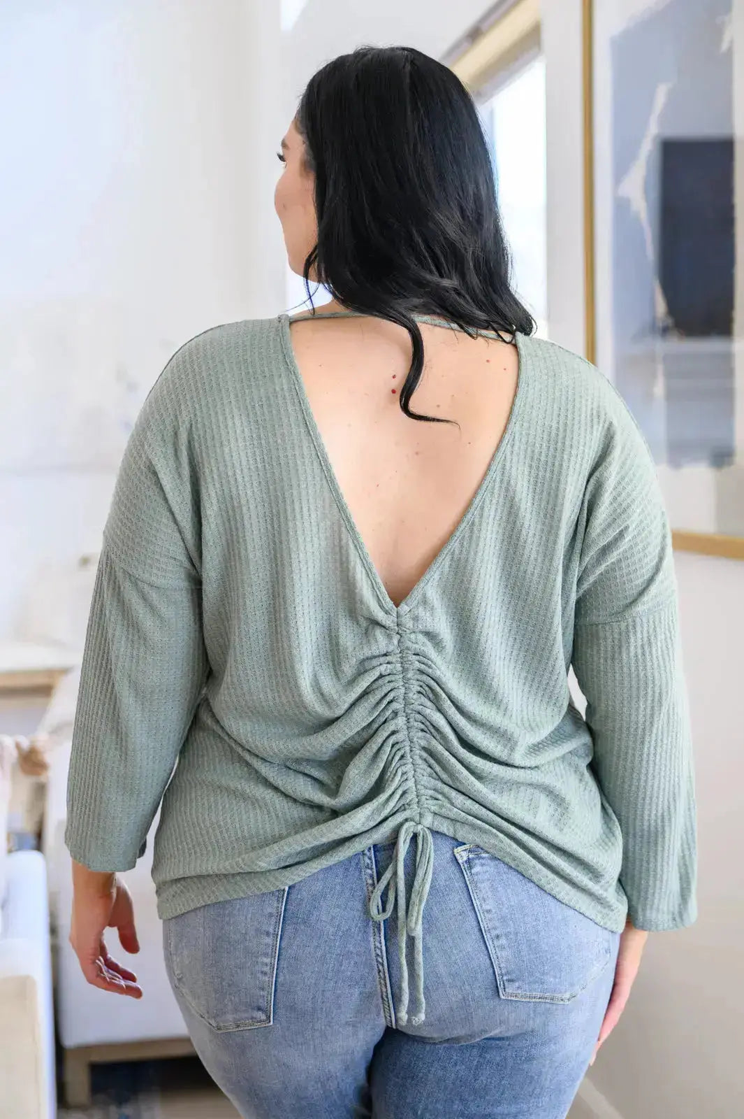 Austin Waffle Knit Basic Top In Sage Womens Southern Soul Collectives