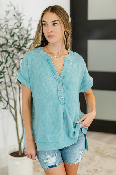 Basic Fade V-Neck Acid Wash Top in Dusty Teal Southern Soul Collectives