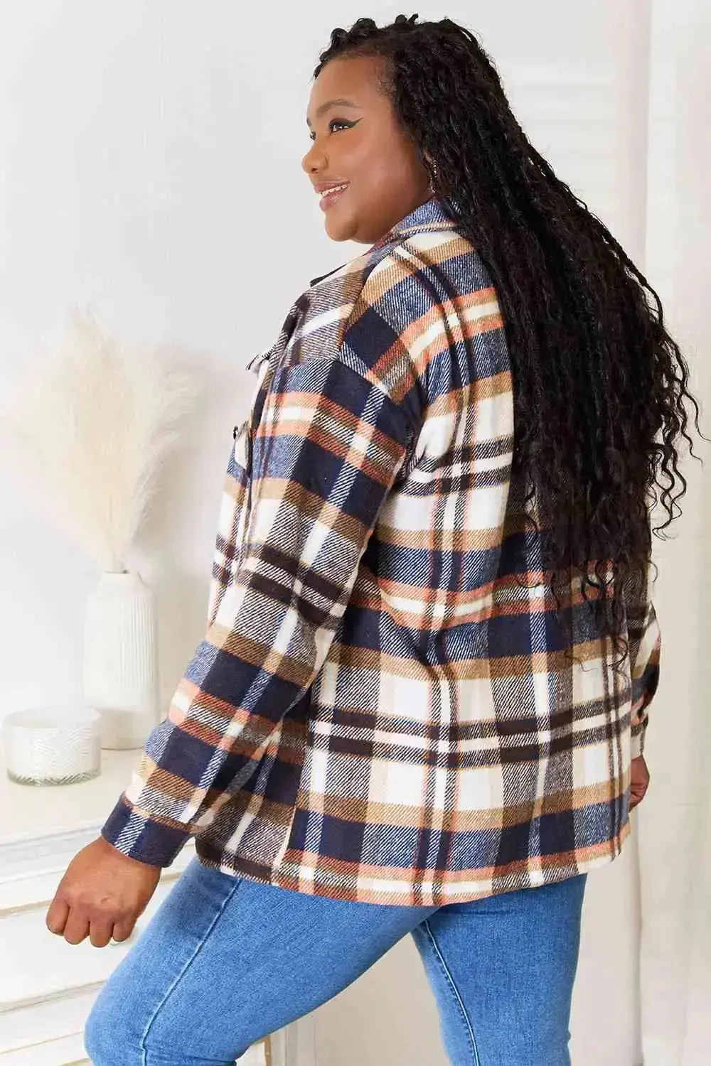 Best in Plaid Button Front Shacket with Breast Pockets in Navy  Southern Soul Collectives