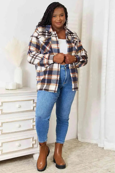 Best in Plaid Button Front Shacket with Breast Pockets in Navy  Southern Soul Collectives