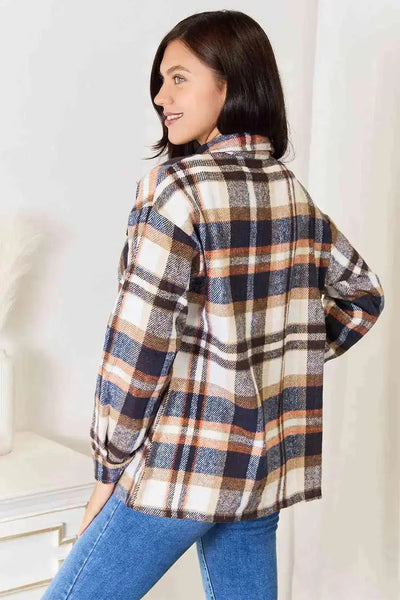 Best in Plaid Button Front Shacket with Breast Pockets in Navy  Southern Soul Collectives