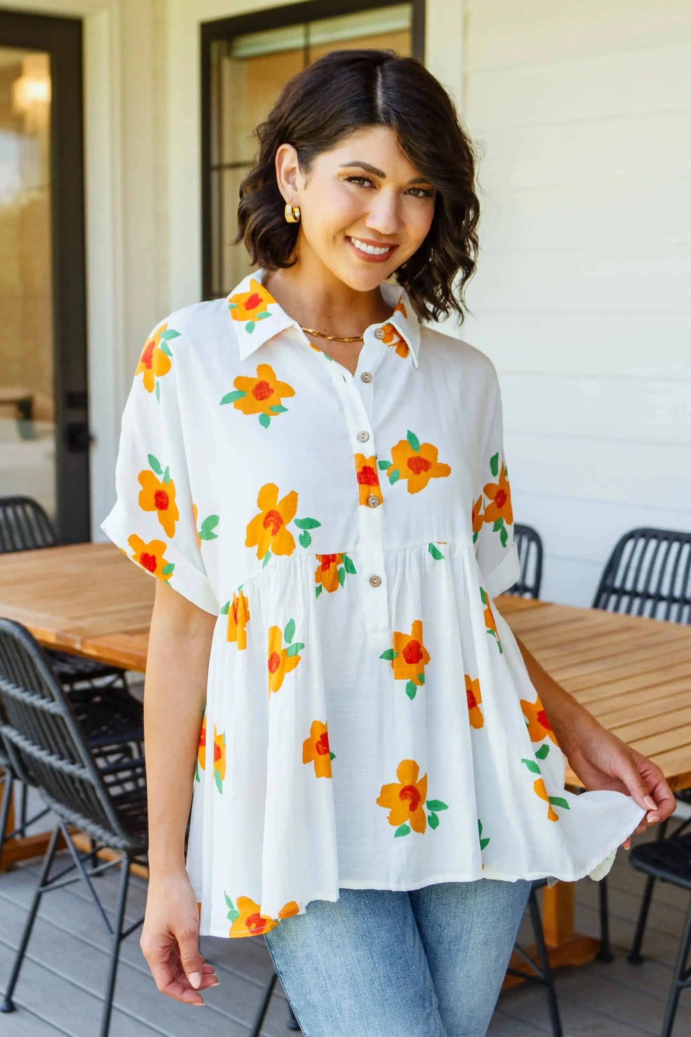 Blissed Out Button Up Babydoll Tunic Womens Southern Soul Collectives