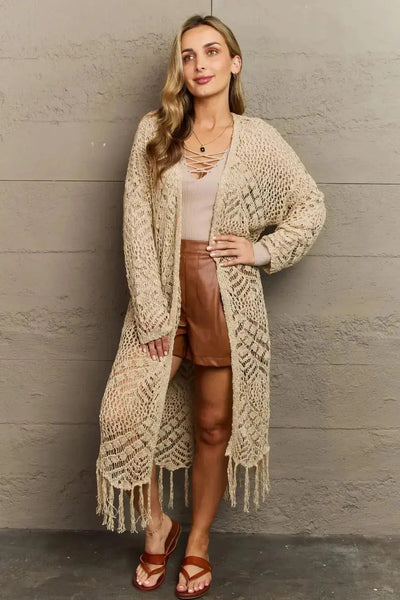 Boho Chic Western Knit Fringe Cardigan in Oatmeal  Southern Soul Collectives