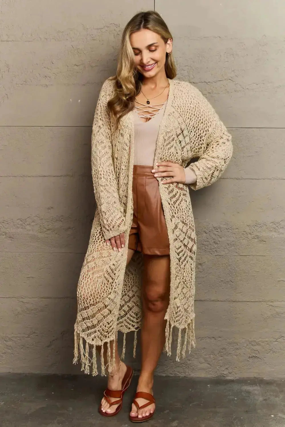 Boho Chic Western Knit Fringe Cardigan in Oatmeal  Southern Soul Collectives