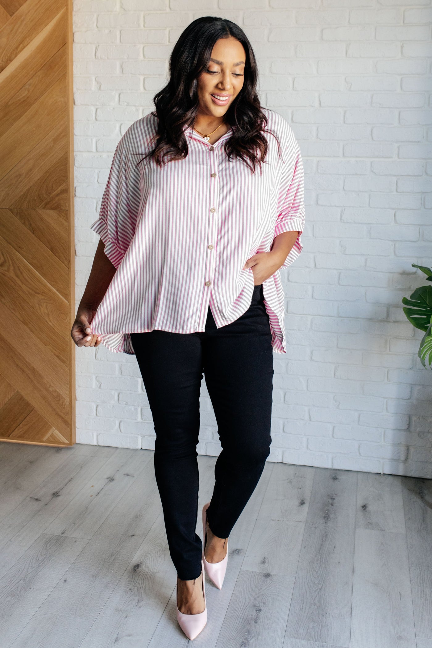 Boxy Striped Button Up in Hot Pink Southern Soul Collectives