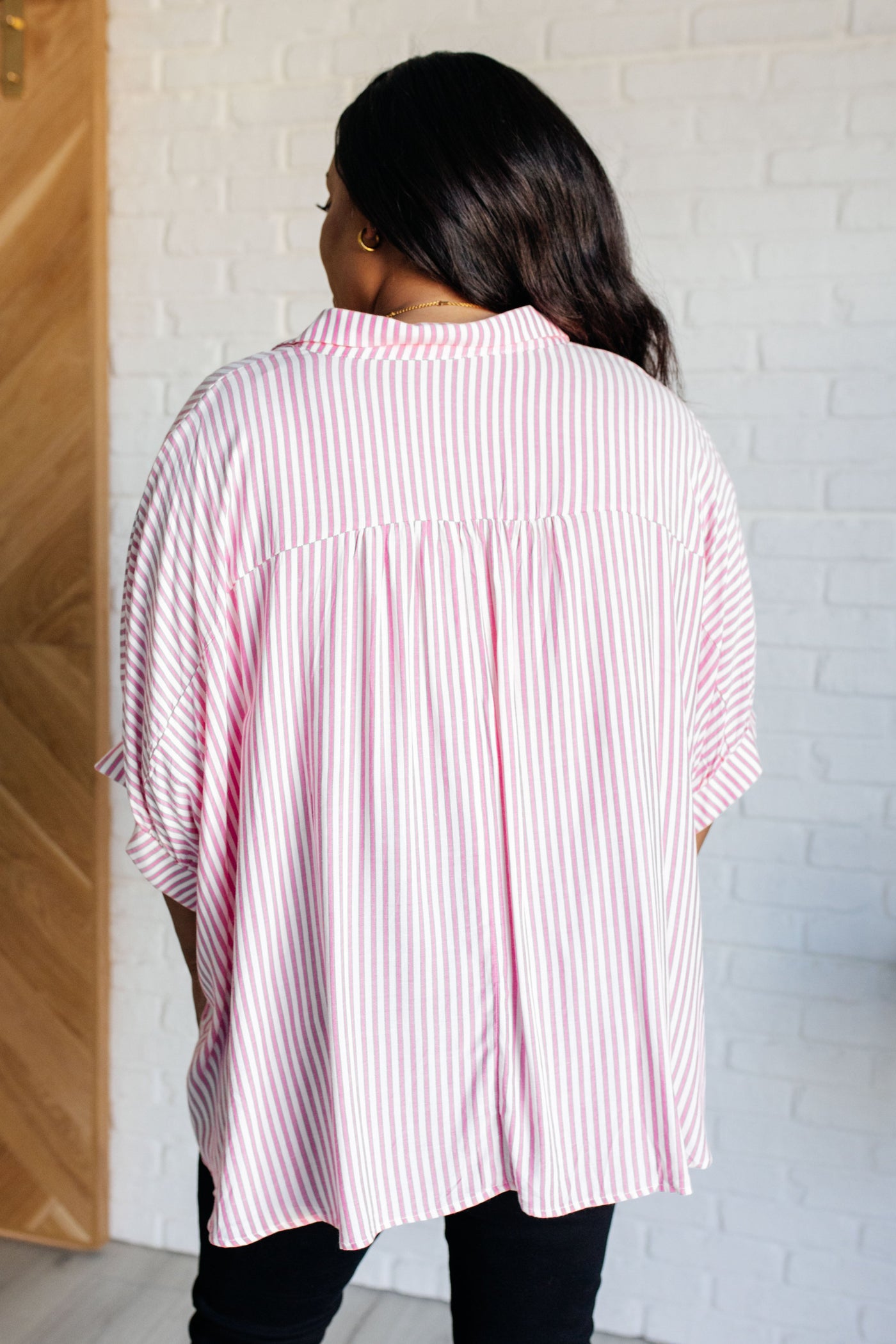 Boxy Striped Button Up in Hot Pink Southern Soul Collectives