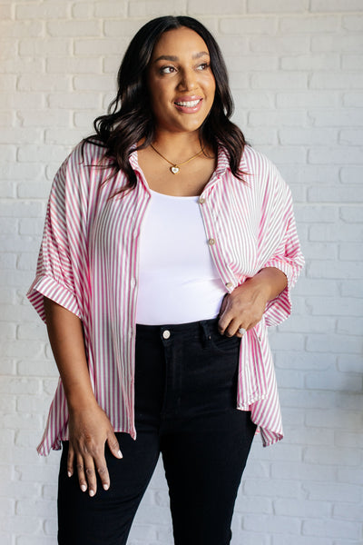 Boxy Striped Button Up in Hot Pink Southern Soul Collectives