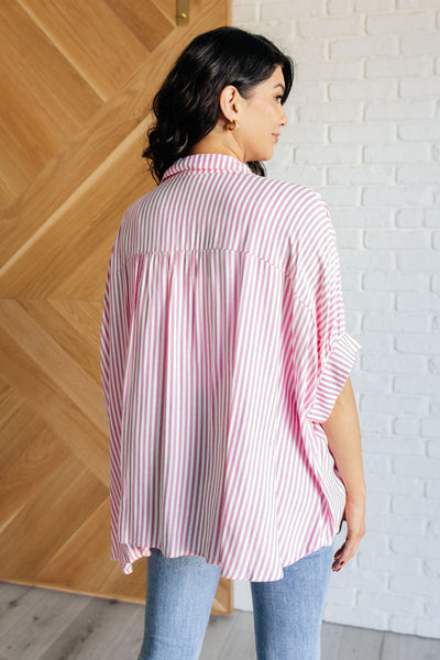 Boxy Striped Button Up in Hot Pink Southern Soul Collectives