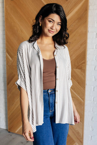 Boxy Striped Button Up in Mocha Southern Soul Collectives