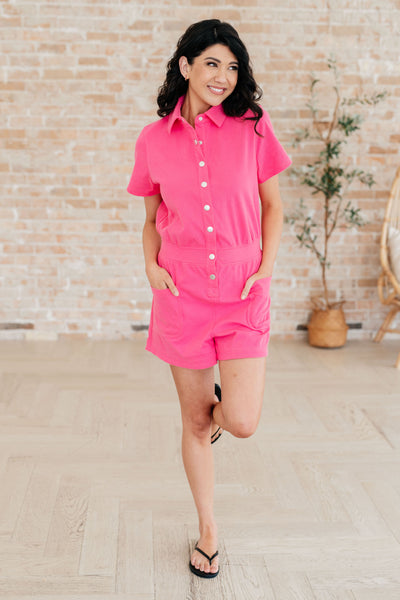 Break Point Collared Romper in Hot Pink Southern Soul Collectives