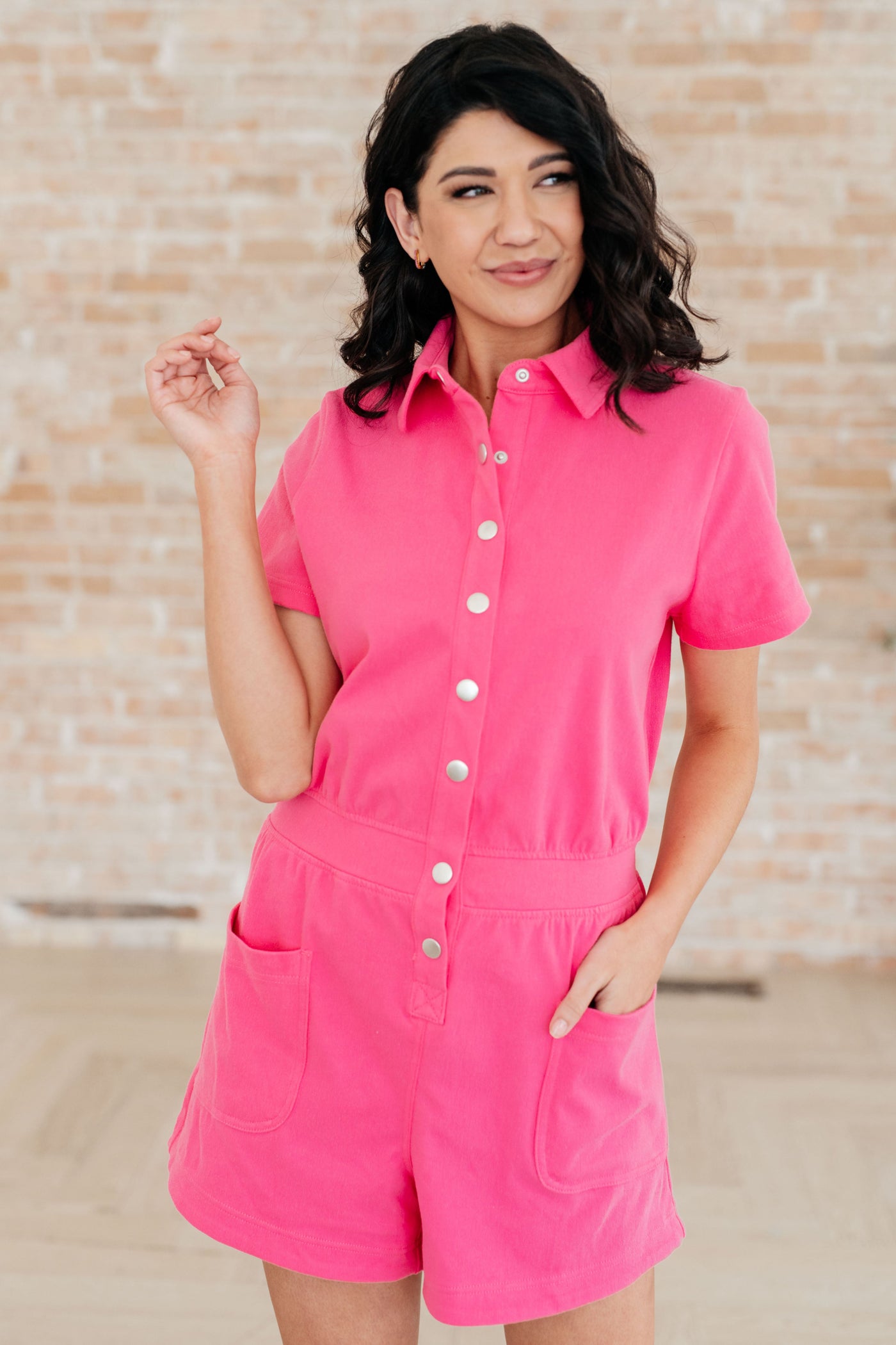 Break Point Collared Romper in Hot Pink Southern Soul Collectives