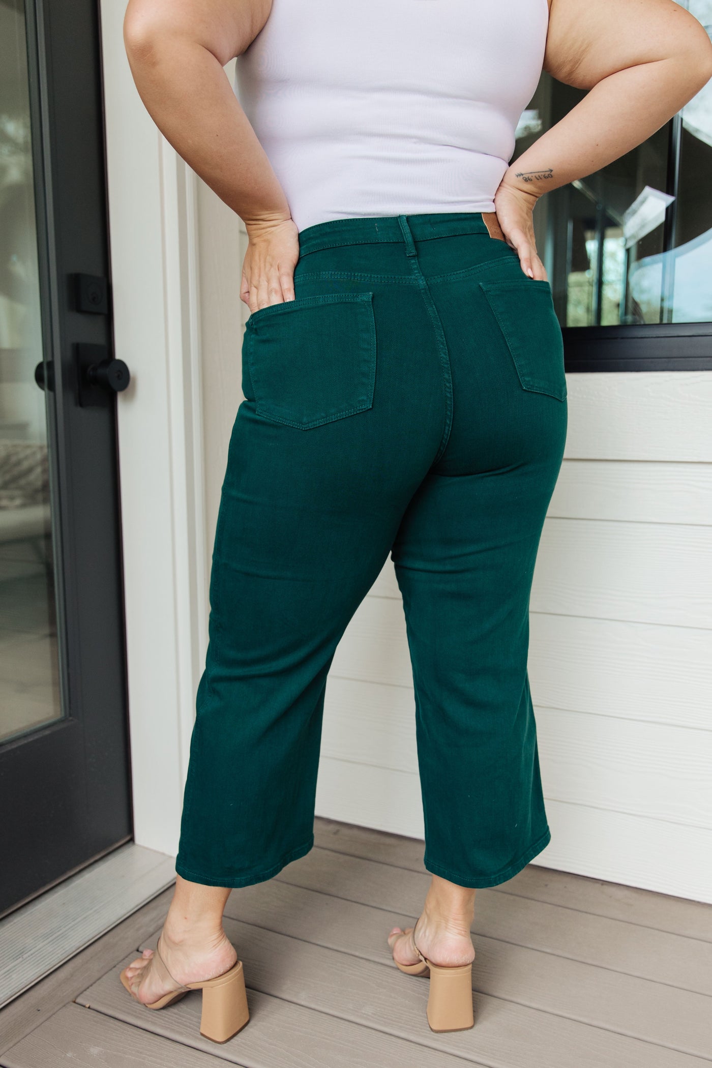 Briar High Rise Control Top Wide Leg Crop Jeans in Teal Womens Southern Soul Collectives 
