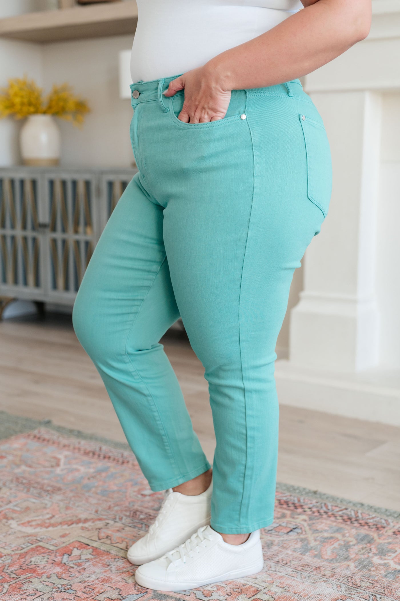 Judy Blue Bridgette High Rise Garment Dyed Slim Jeans in Aquamarine Southern Soul Collectives