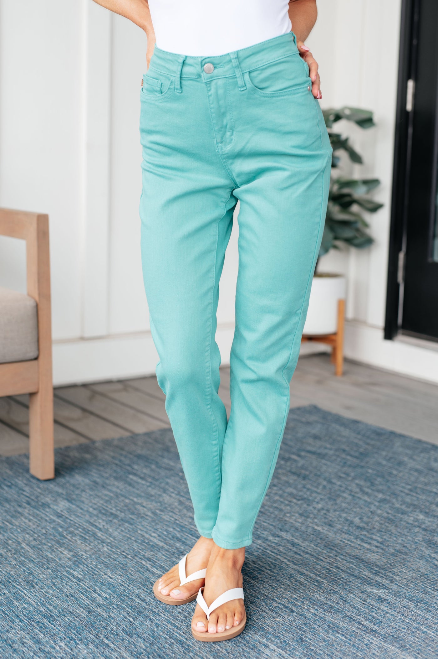 Judy Blue Bridgette High Rise Garment Dyed Slim Jeans in Aquamarine Southern Soul Collectives