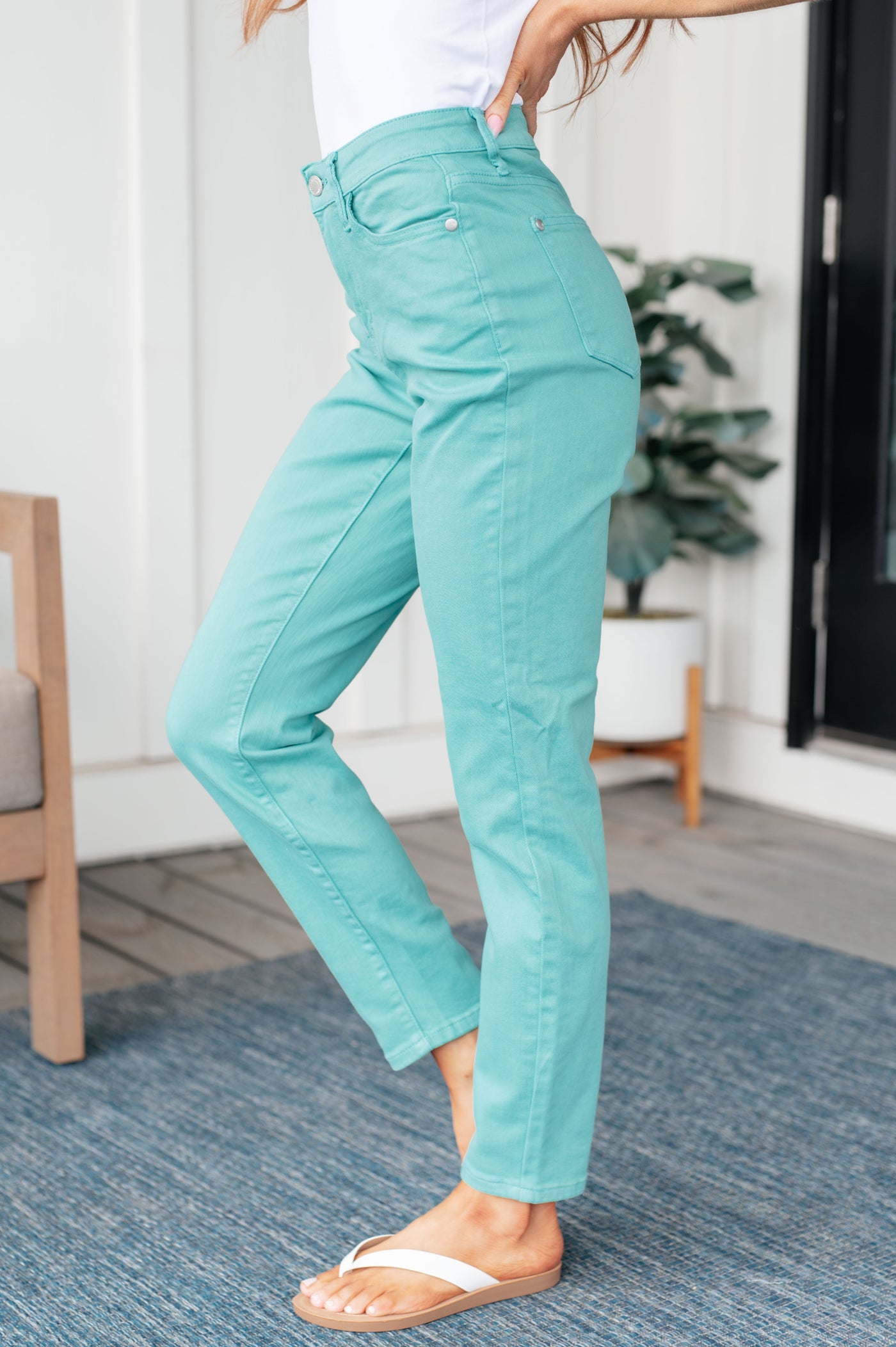 Judy Blue Bridgette High Rise Garment Dyed Slim Jeans in Aquamarine Southern Soul Collectives