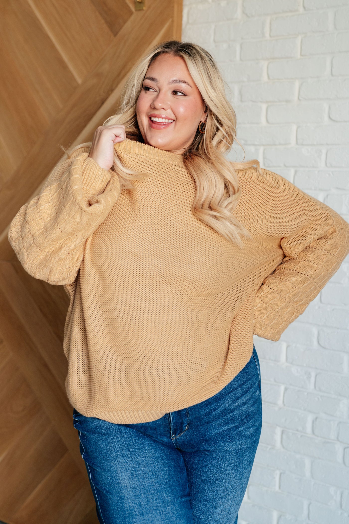 Bubbly Personality Bubble Sleeve Sweater in Wheat Southern Soul Collectives