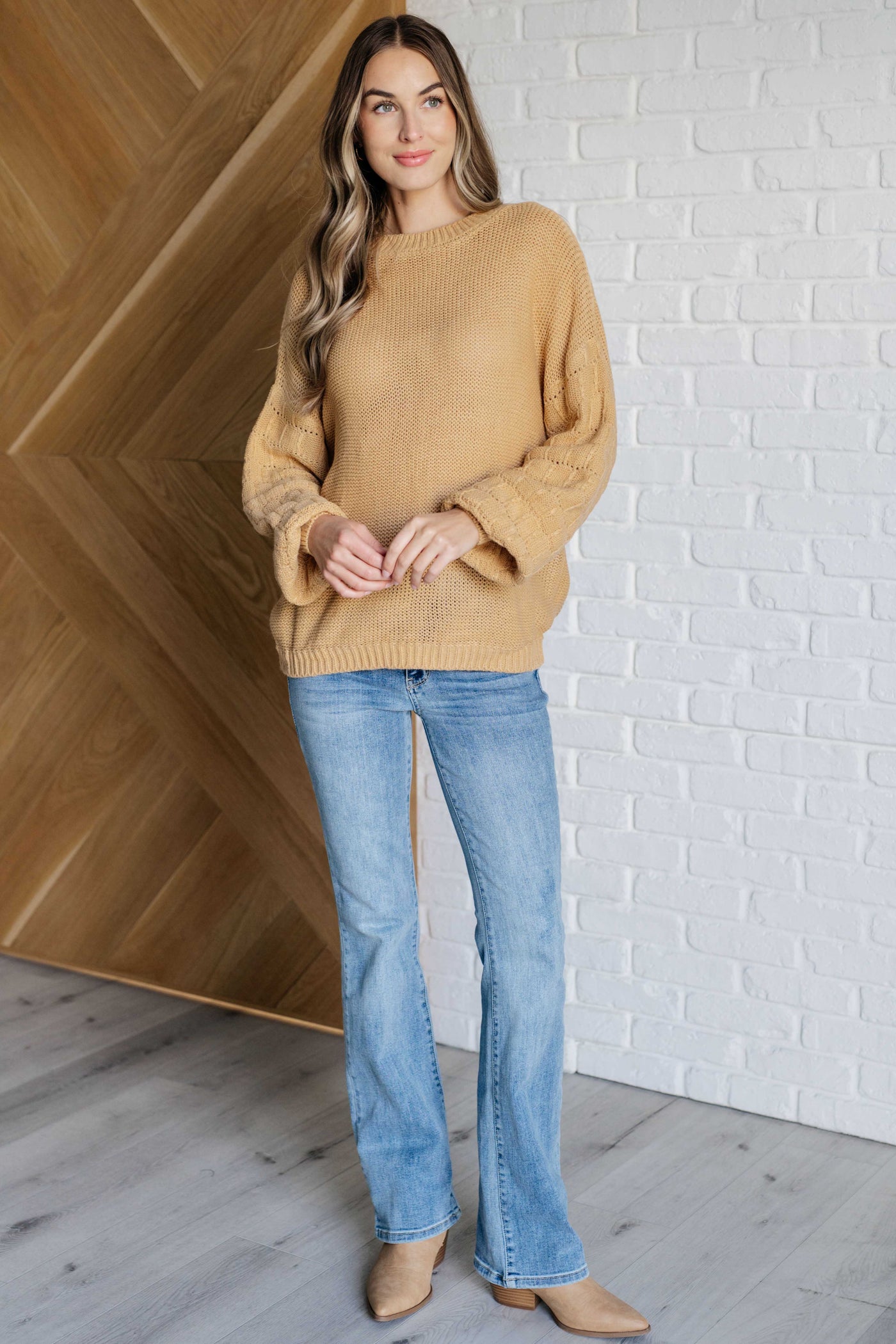 Bubbly Personality Bubble Sleeve Sweater in Wheat Southern Soul Collectives