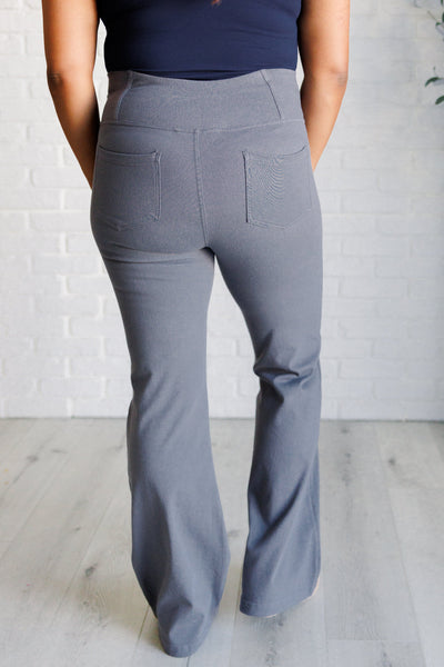 Building Habits Twill Flared Crossover Waist Pant in Titanium Southern Soul Collectives