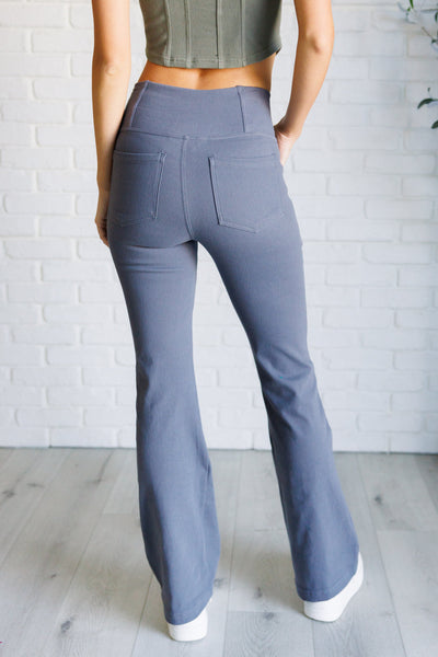 Building Habits Twill Flared Crossover Waist Pant in Titanium Southern Soul Collectives