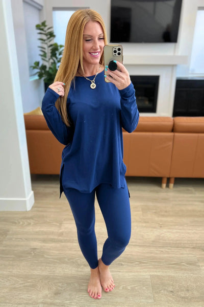 Buttery Soft Long Sleeve Loungewear Set in Light Navy Womens Southern Soul Collectives