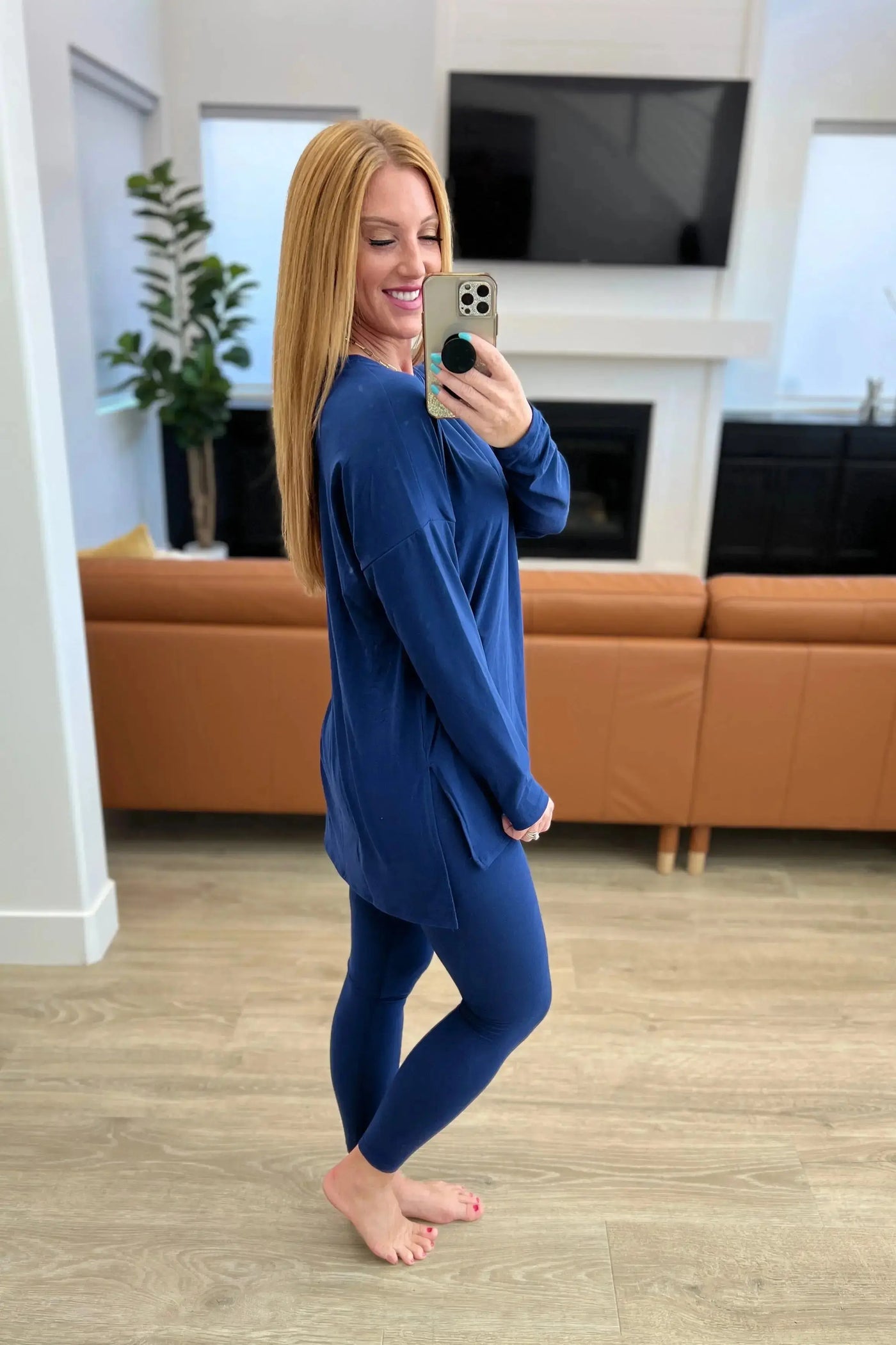 Buttery Soft Long Sleeve Loungewear Set in Light Navy Womens Southern Soul Collectives