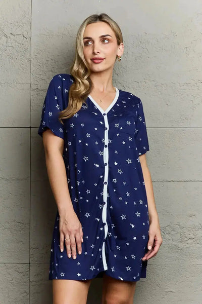 Button Down Sleepwear Night Shirt Gown in Navy  Southern Soul Collectives