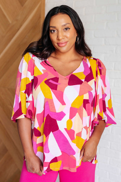 Cali Blouse in Magenta and Mustard Abstract Southern Soul Collectives