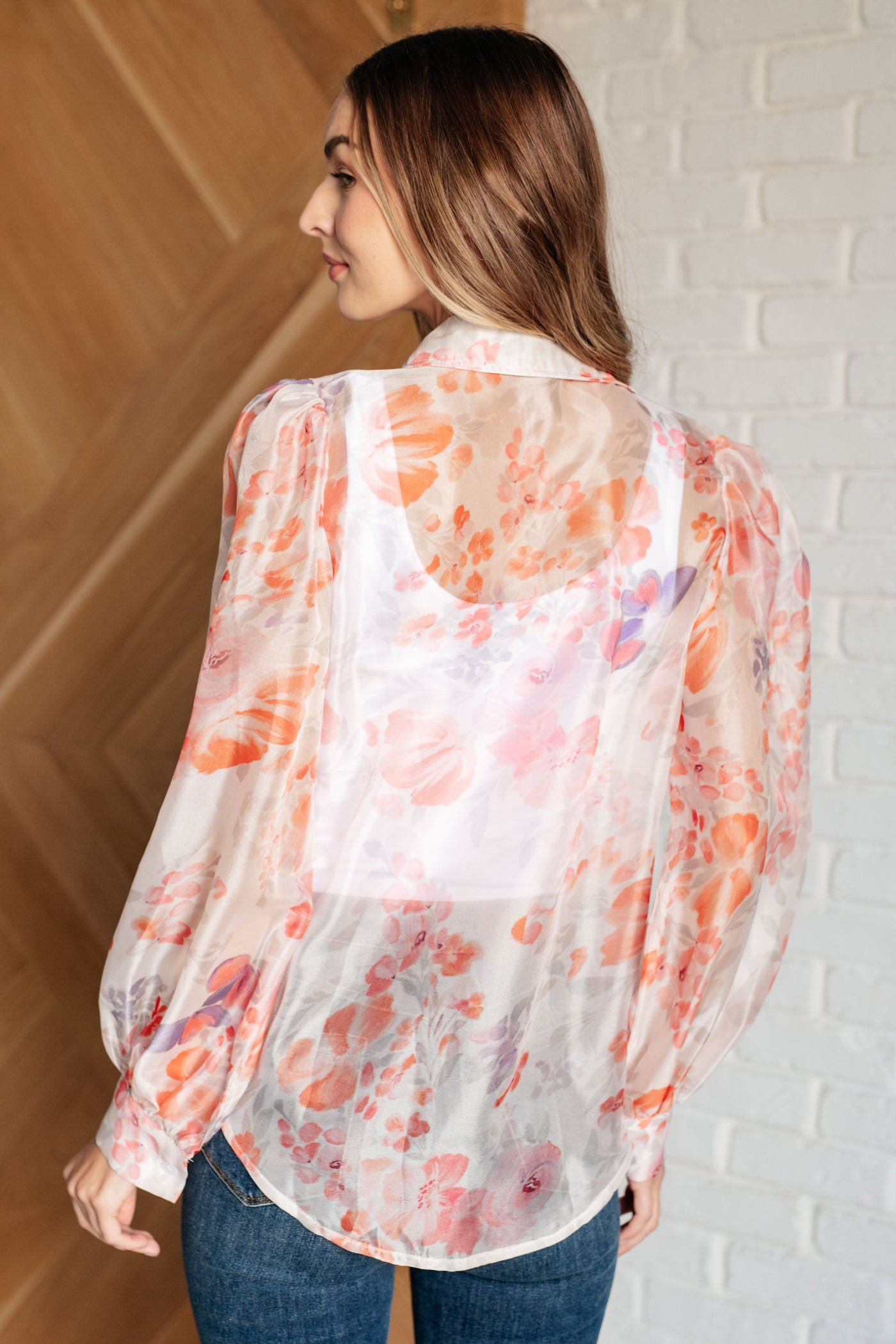 Call Me Back Sheer Floral Button Up Blouse Southern Soul Collectives