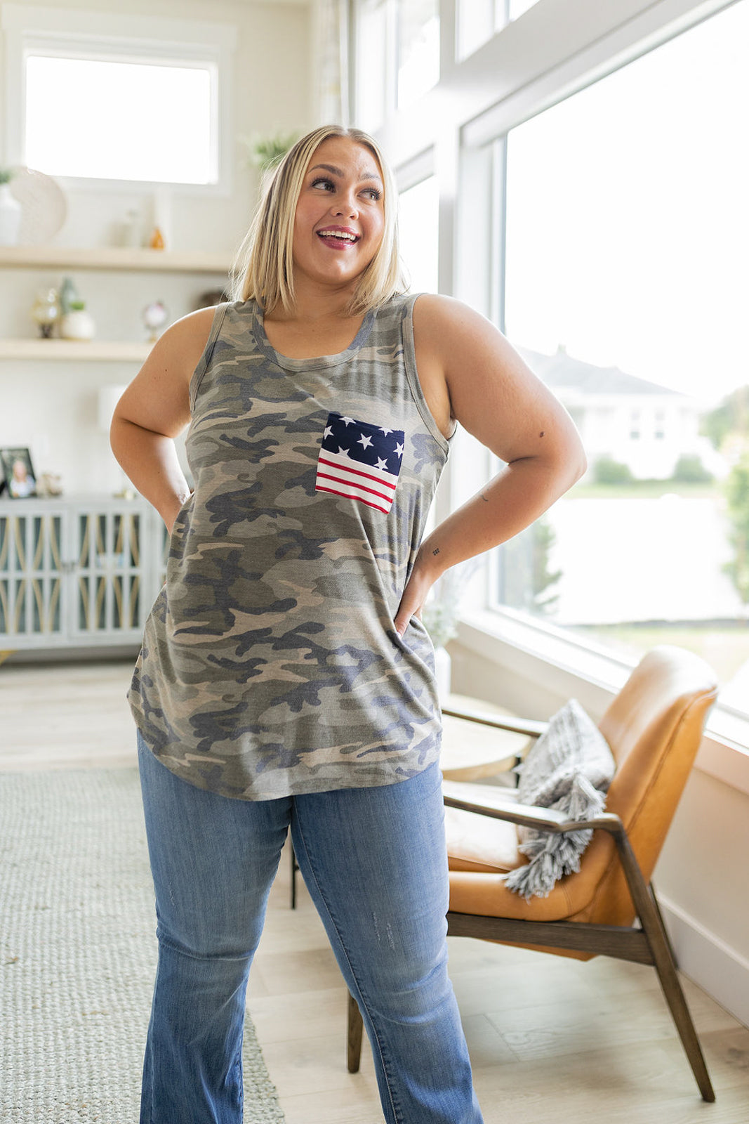 Camouflage Flag Pocket Tank Womens Southern Soul Collectives 