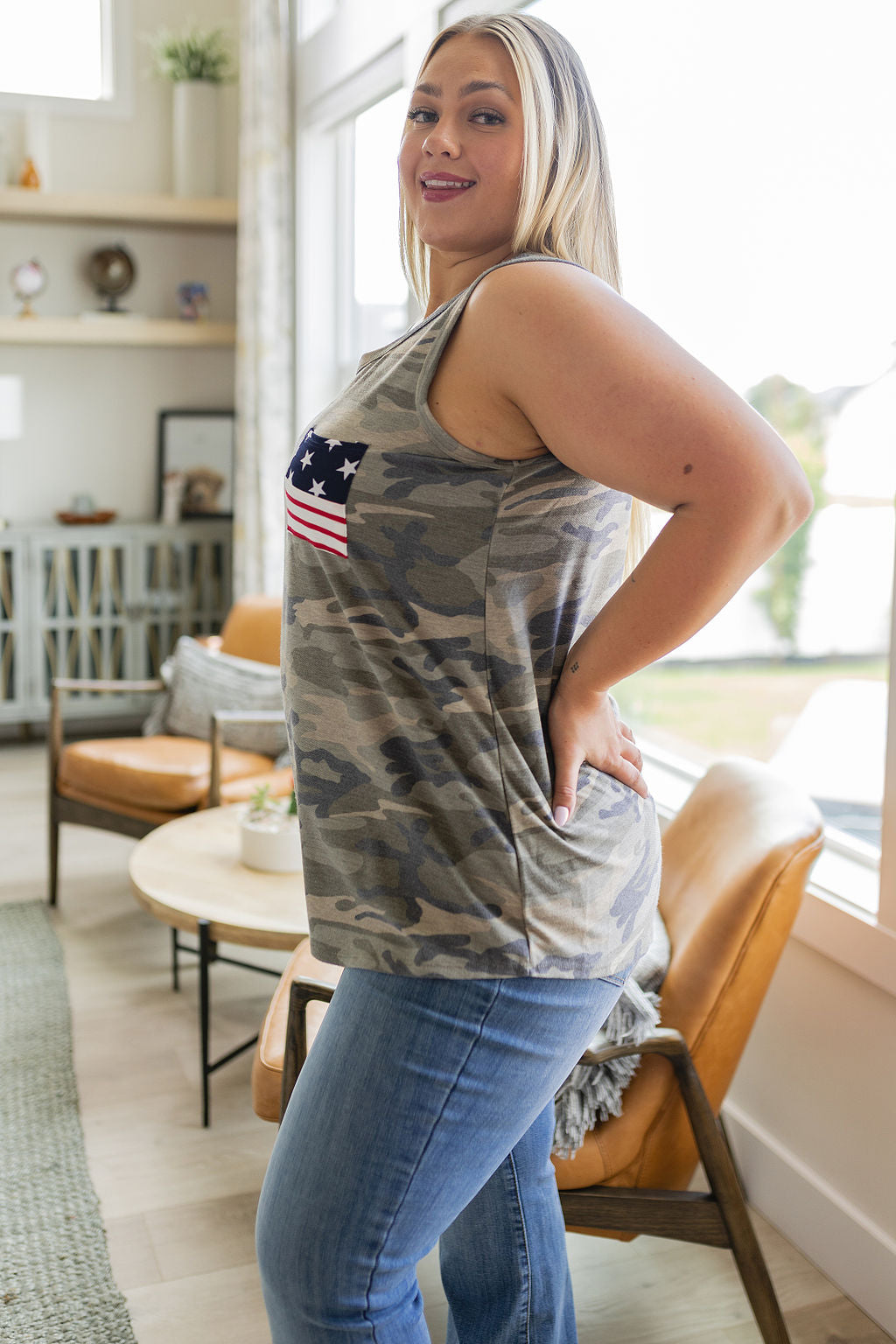 Camouflage Flag Pocket Tank Womens Southern Soul Collectives 