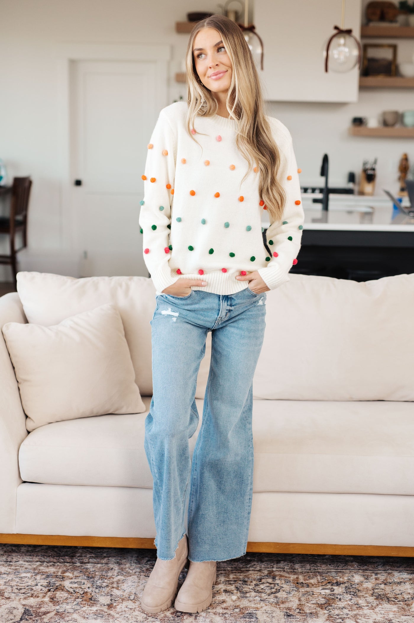 Candy Buttons Pom Detail Sweater Womens Southern Soul Collectives