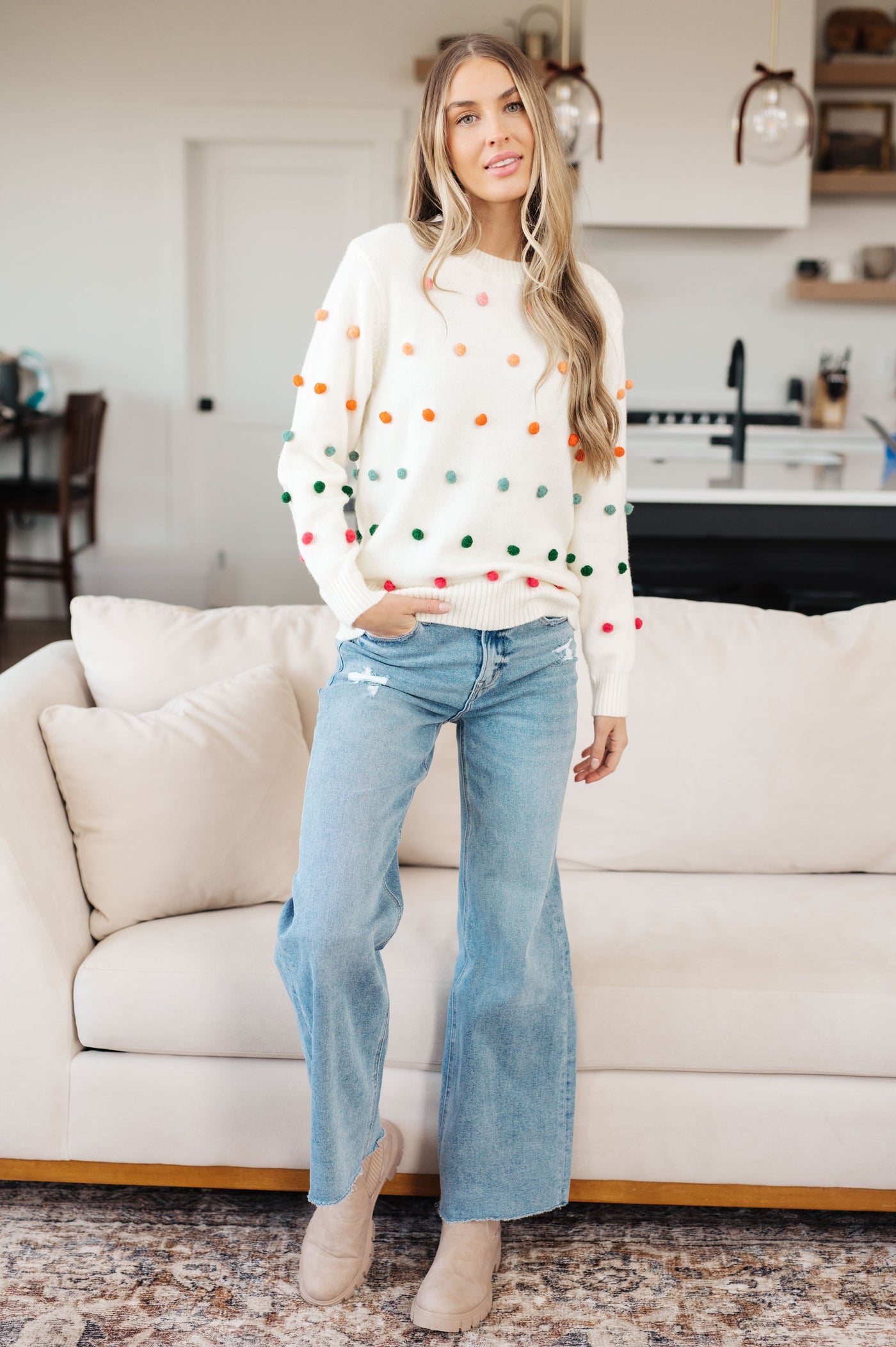 Candy Buttons Pom Detail Sweater Womens Southern Soul Collectives