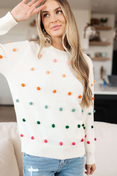 Candy Buttons Pom Detail Sweater Womens Southern Soul Collectives