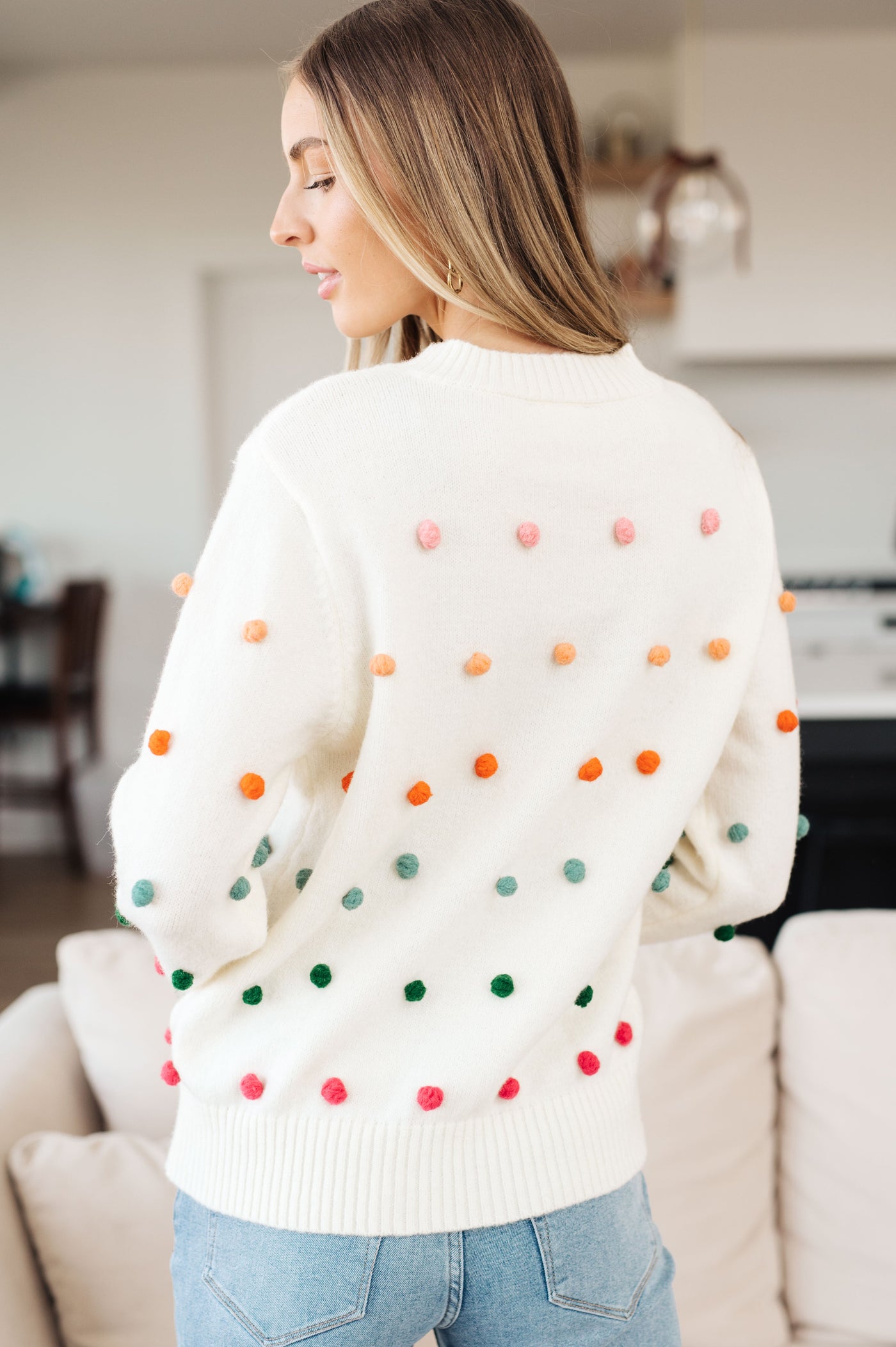 Candy Buttons Pom Detail Sweater Womens Southern Soul Collectives