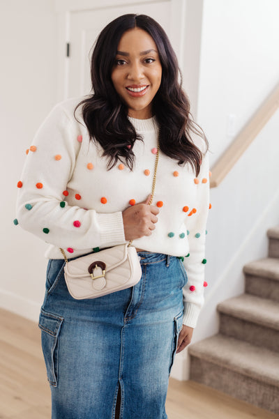 Candy Buttons Pom Detail Sweater Womens Southern Soul Collectives